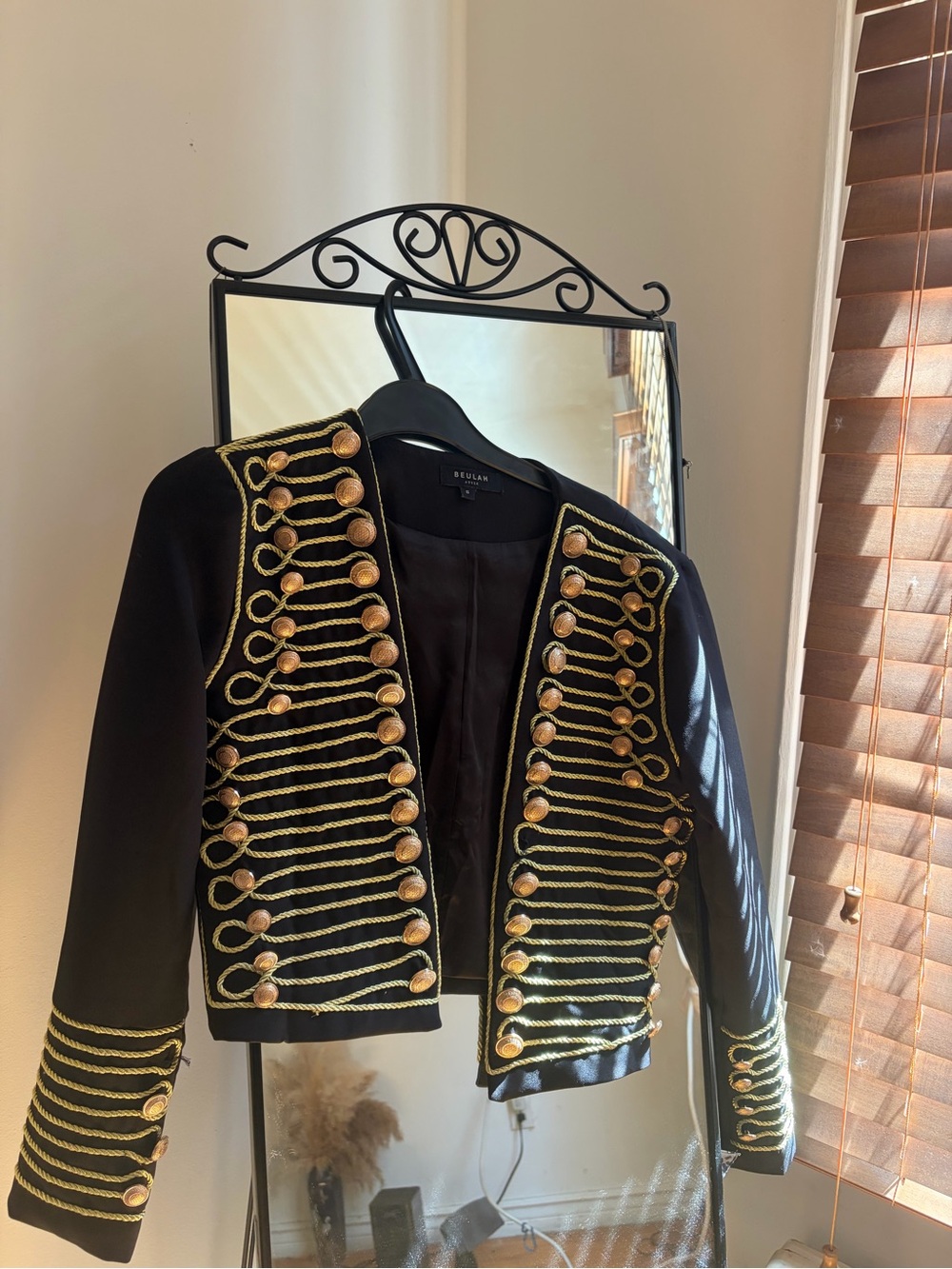 Reiss Black Cropped Military-Style Jacket with Gold Braid